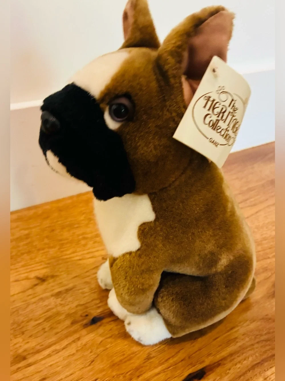 Adorable vintage Boxer brown & white sitting dog stuffed puppy plush by Ganz The